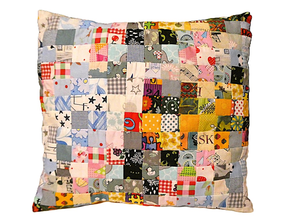 Multicoloured Patchwork Cotton Cushion with pad
