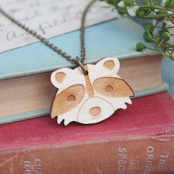 Wooden Racoon Necklace