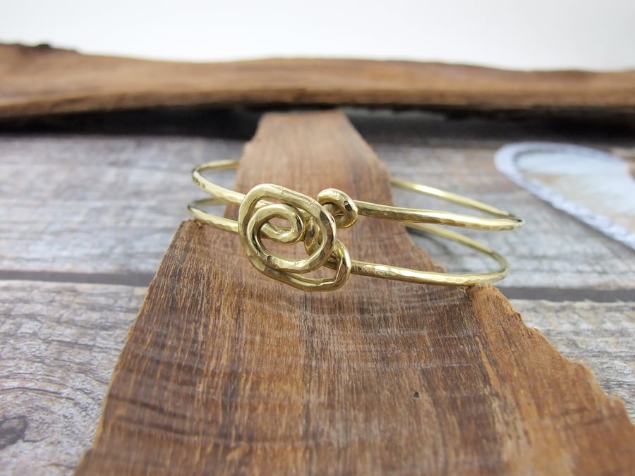 Golden Brass Rose Wrap Bangle, Brass Bracelet 
