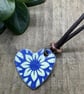hand enameled copper heart pendant, made in North Wales, unisex gift, blue and g