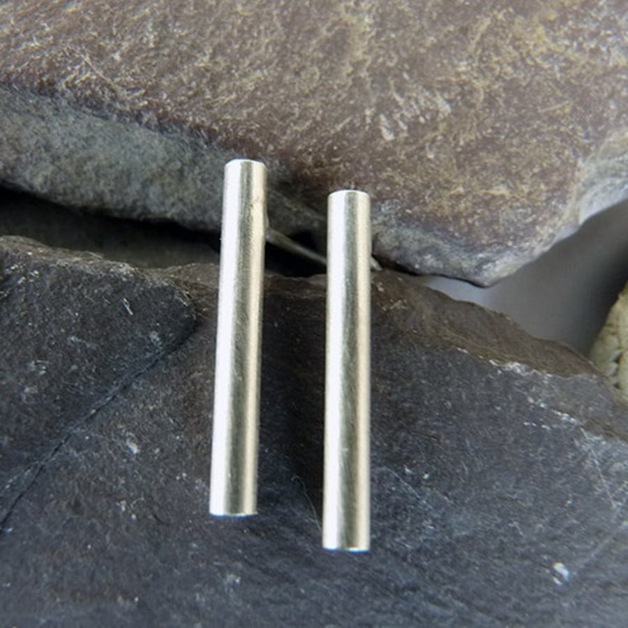 Sterling Silver Tube Stud Earrings