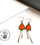 Persimmon orange stained glass dangles with hammered brass, festive jewellery - Image 2