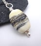 lampwork glass ivory and black beach pendant necklace - Image 1