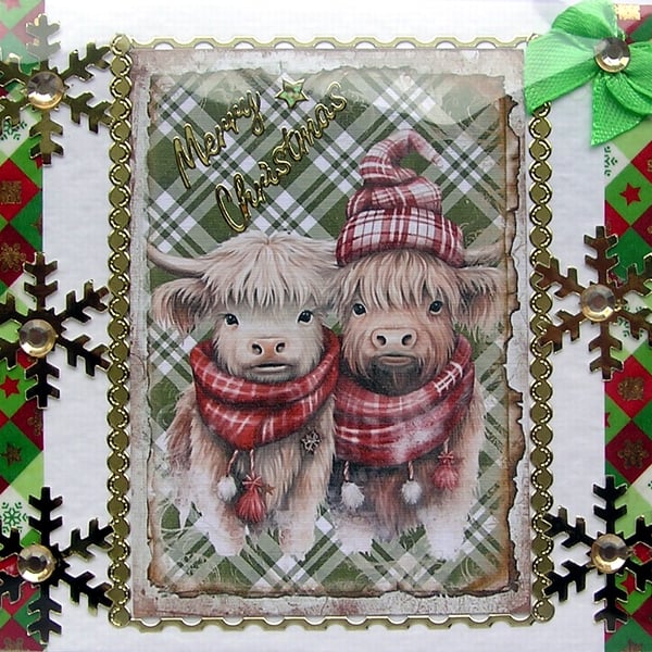 Merry Christmas Hand Crafted Decoupage Christmas Card - Merry Christmas 2725