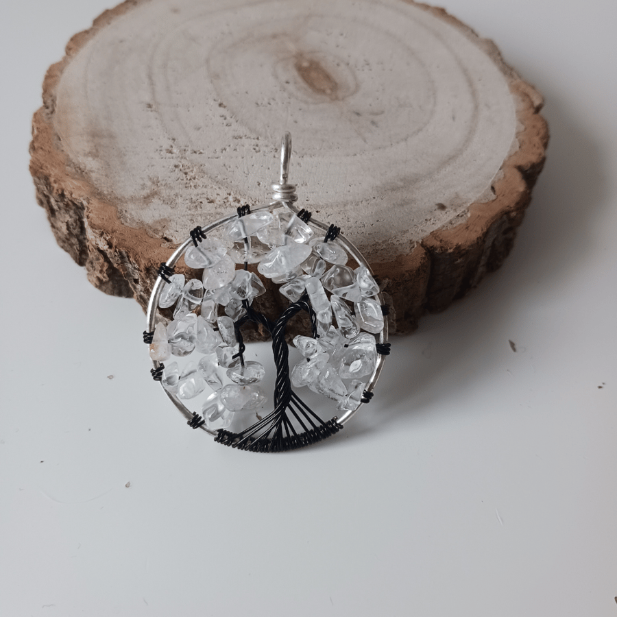 Wire-Work Tree of Life Necklace with Clear Quartz, 20"