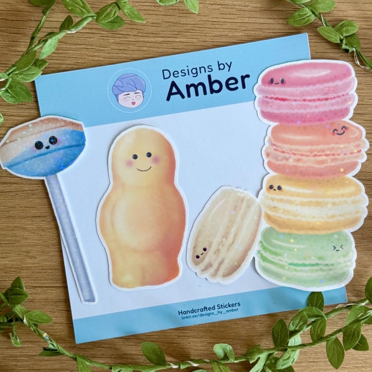 Retro Sweets & Macaron Vinyl Sticker Set - Jelly Baby Chalky Lollipop Holo