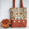 Tote Bag with Stylised Birds and Flowers Motifs