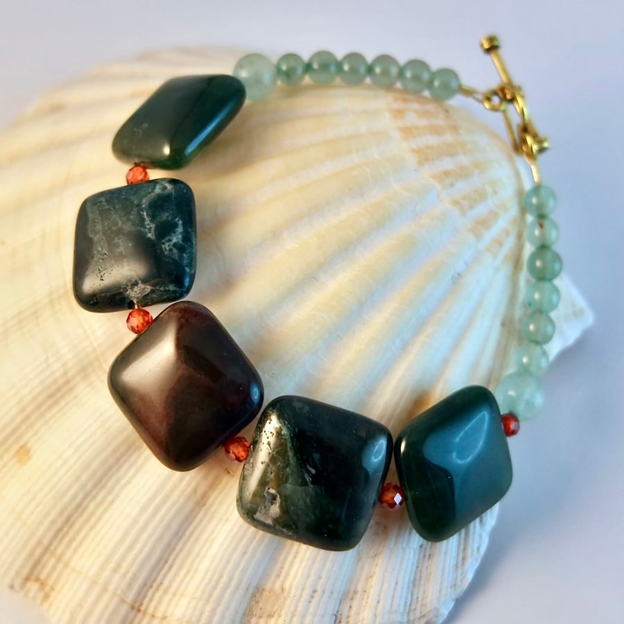 Fancy Jasper Bracelet With Zircon And Aventurine - Handmade In Devon 