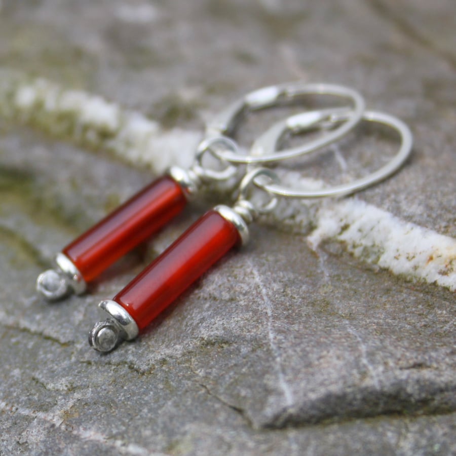 Scrolls silver and carnelian earrings