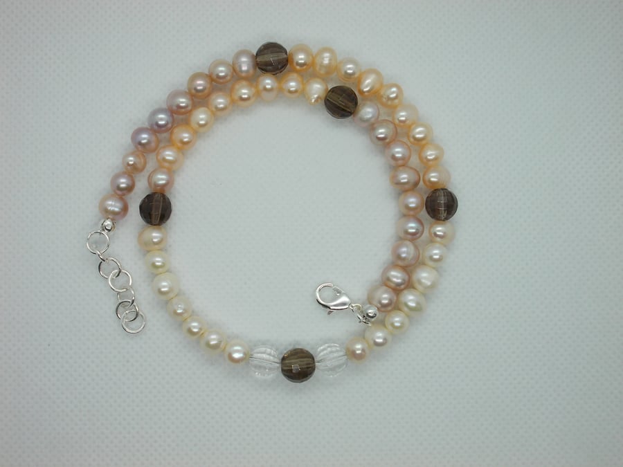 Sale - Pearl and quartz wrap around bracelet