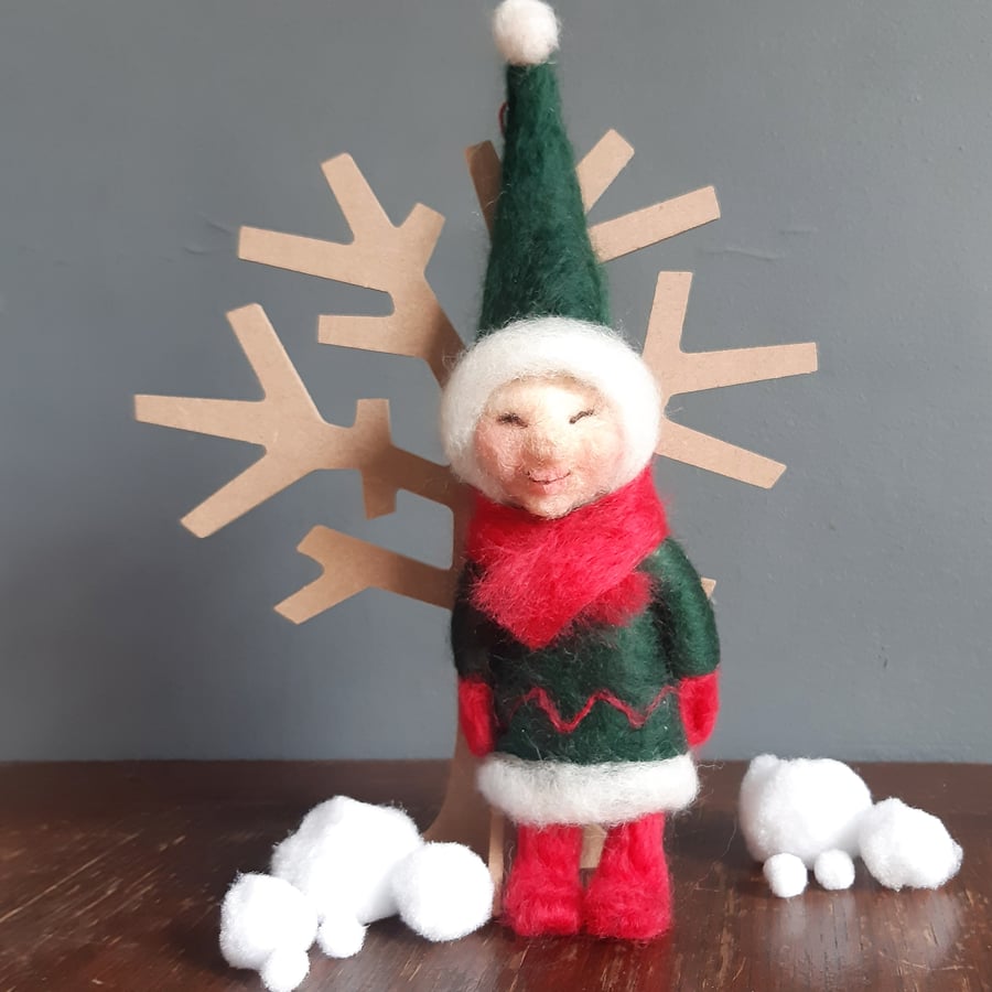 Christmas Elf, Needle felted Tree ornament, Hanging Christmas decoration 