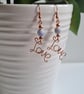 Blue Crackled Agate & Copper Dangle LOVE Earrings Gift Crystal Jewellery Jewelry - Image 4
