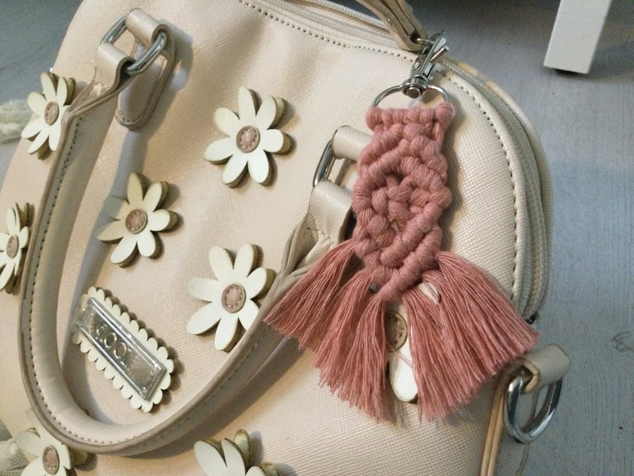 Macrame fringe keyring or handbag charm, boho accessories, key ring, handmade 