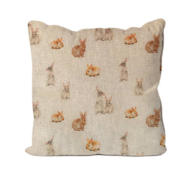 Handmade Bunny Rabbits Design Cushion-Linen. Size 40x40cm- (16"x16") CUS112