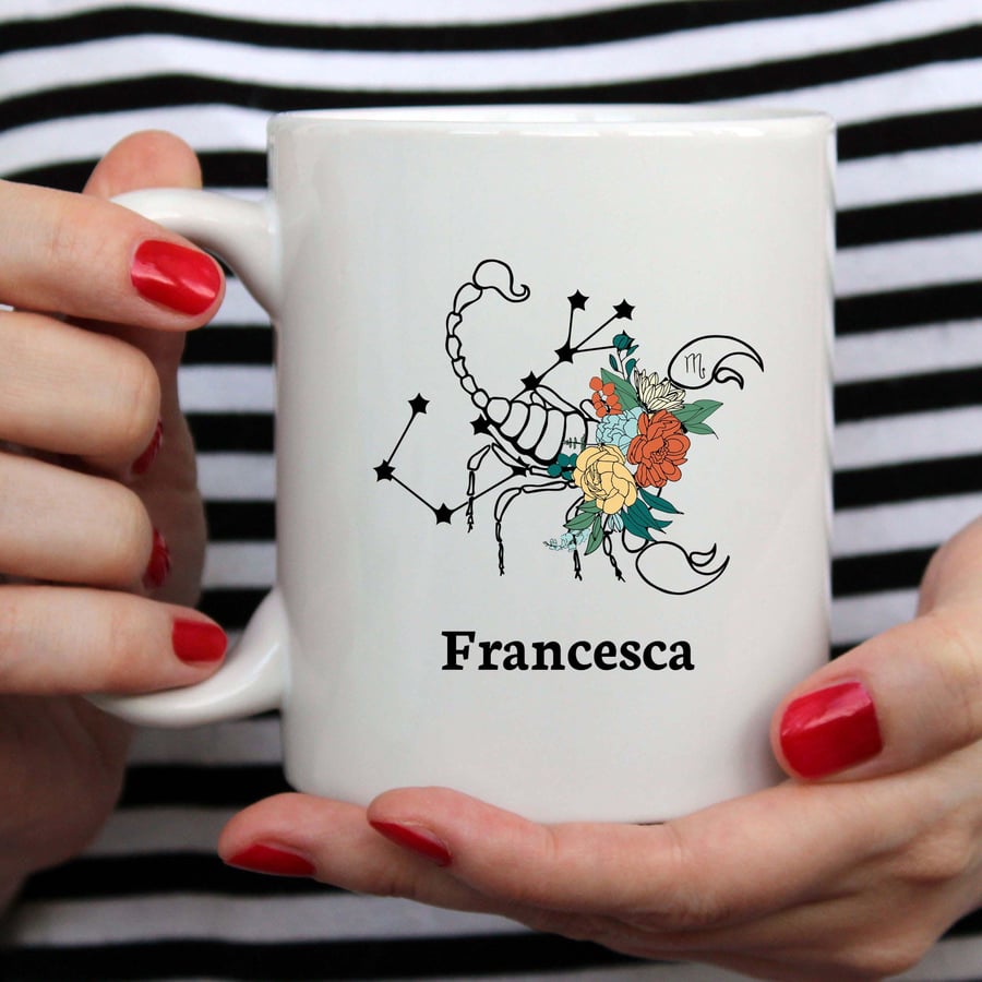 Sagittarius Floral Zodiac Mug - Customizable 11oz Ceramic Coffee Cup Star Sign