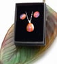 Coral and Pink Fused Glass Stud Earrings and Pendant Set - Image 3
