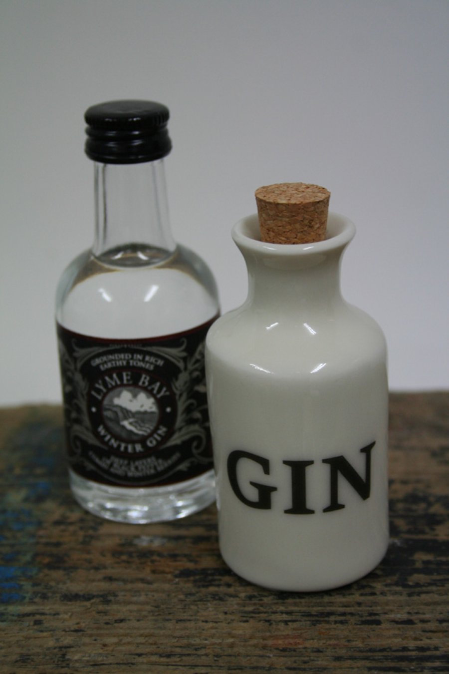 Small porcelain bottle with gin wording