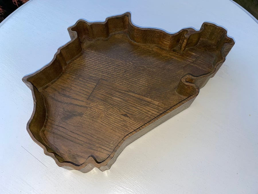 Large hand-made Solid oak coin key tray carved in the shape of the Nurburgring
