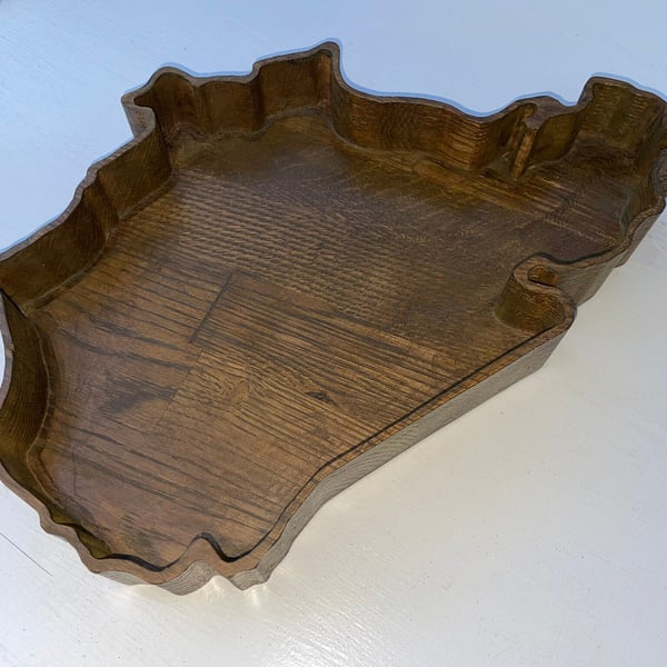 Large hand-made Solid oak coin key tray carved in the shape of the Nurburgring