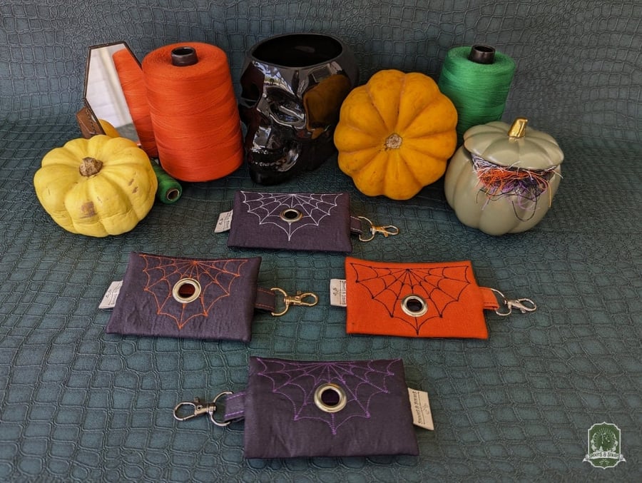 Flat Embroidered Dog Poo Bag Holder with Spiderweb Designs
