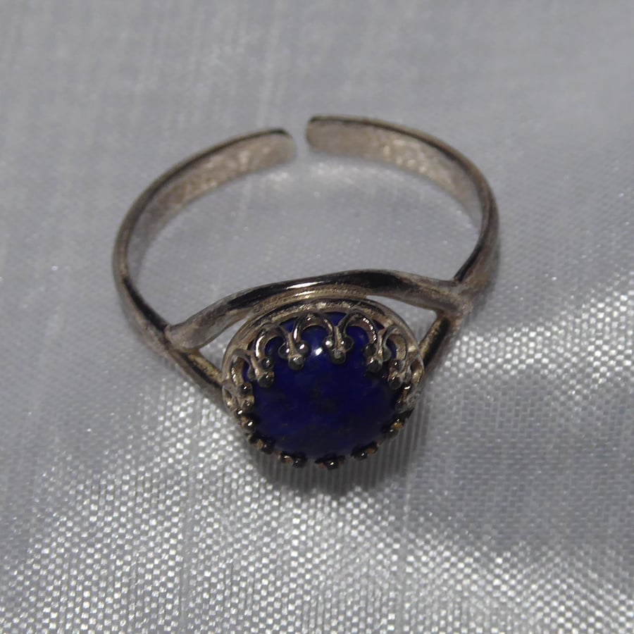 Lapis Lazuli & Sterling Silver Gallery Wire Set Adjustable Ring