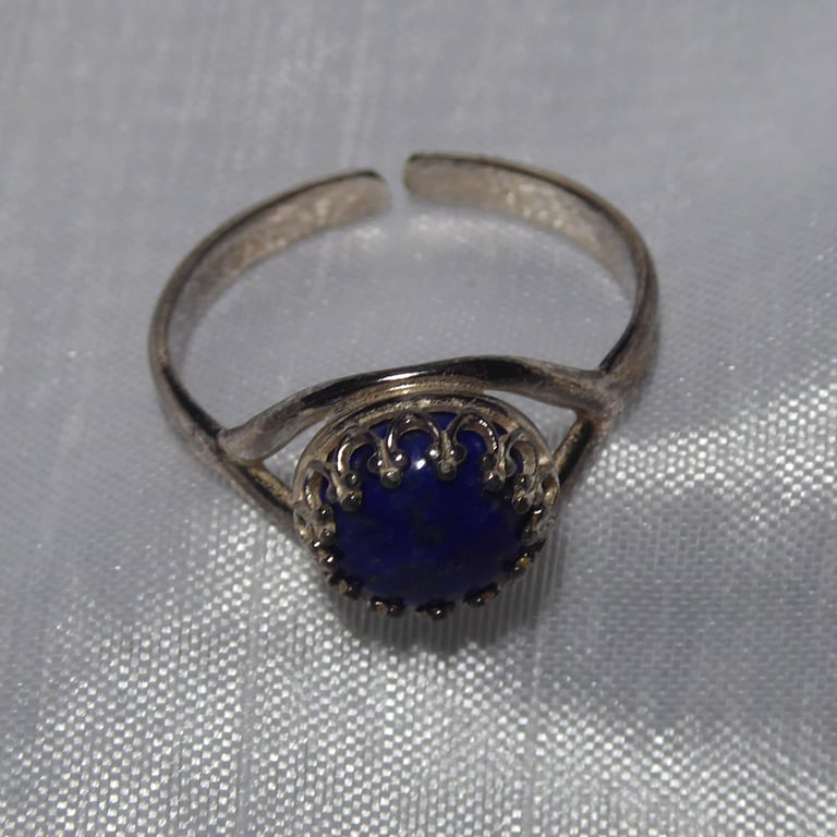 Lapis Lazuli & Sterling Silver Gallery Wire Set Adjustable Ring