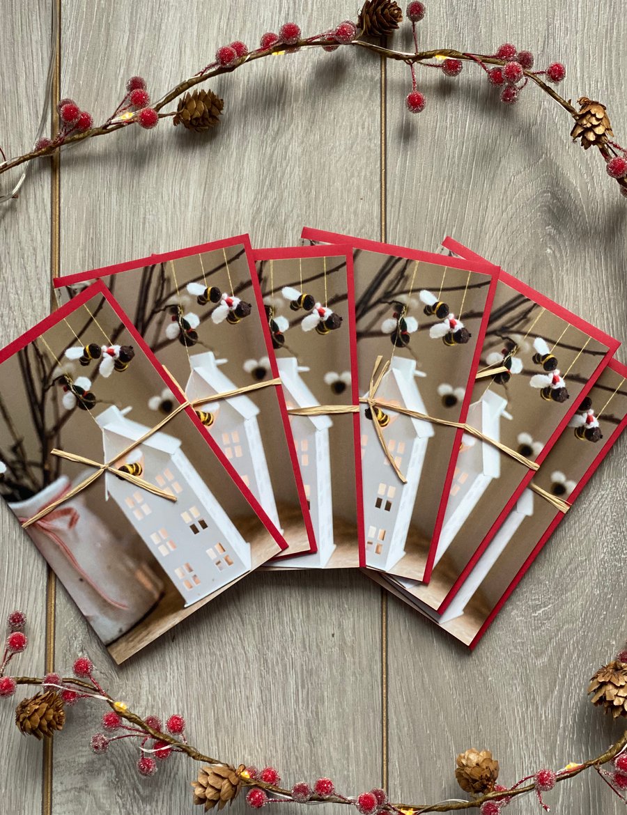 Pack Of Six Festive Bee Christmas Cards