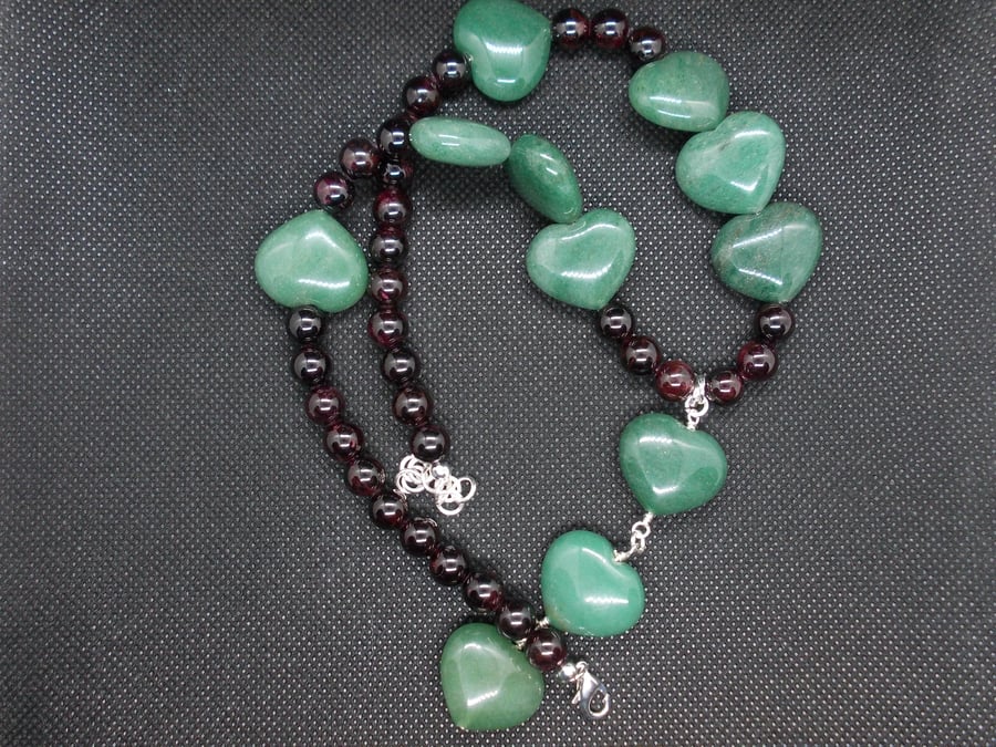 Aventurine heart and garnet statement necklace