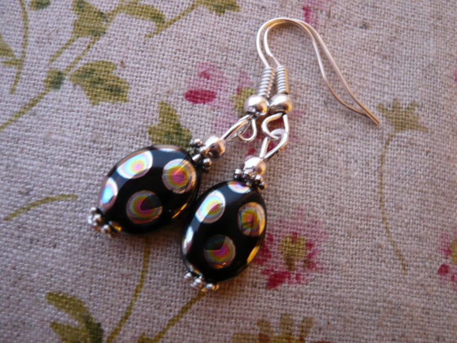 Black and Silver Spotty Oval Bead Earrings