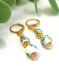 Green and White Floral Ceramic Earrings - Image 3