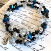 Blue Black and Silver Beaded Moon and Stars Wrap Bracelet