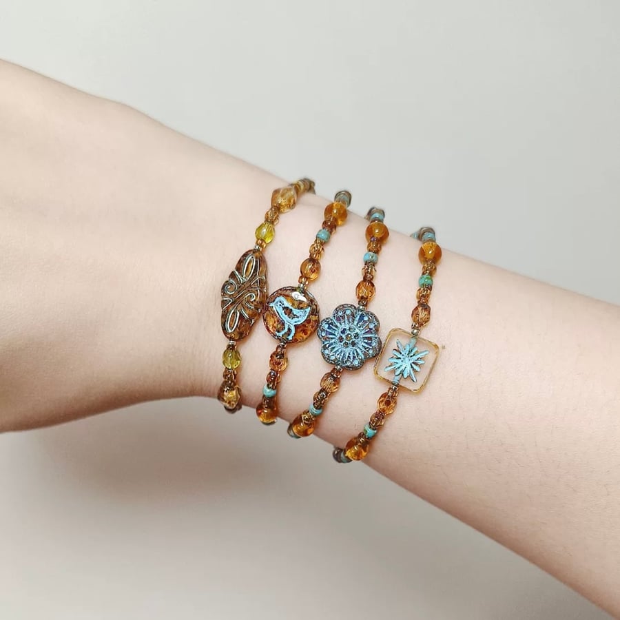 Handmade Czech Glass Bead Bracelet – 25cm, Unique Design