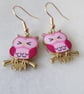 Cute Pink Owl Earrings with KC Gold Ear Wires - Image 2