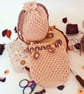 Crochet Drawstring Pouch - Favour Bag, Table Favour, Beige-Cream & Brown String - Image 1
