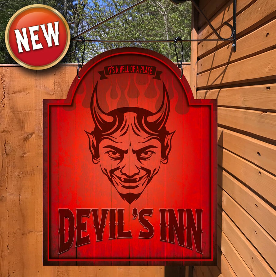 The Devils Inn - Hanging personalised bar sign