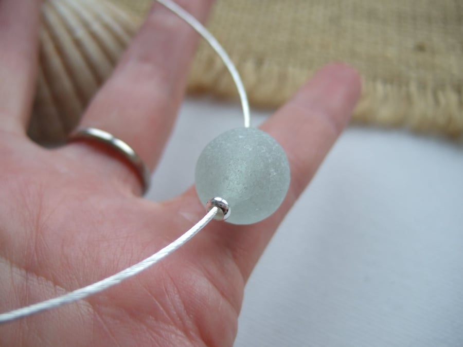 Sea glass codd marble necklace, single marble necklace, statement beach marble 