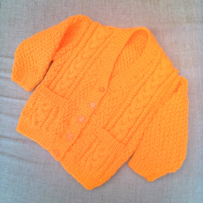 Child's Knitted Cabled Cardigan with Pockets, Custom Make, Children's Clothes