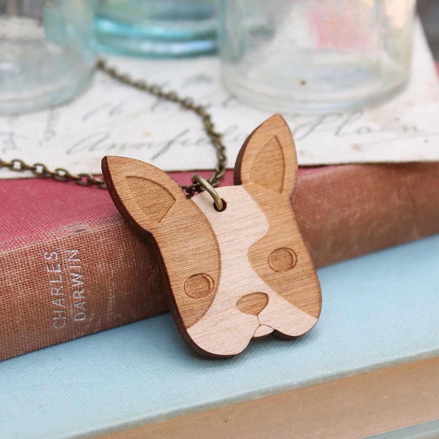 Wooden French Bulldog Necklace