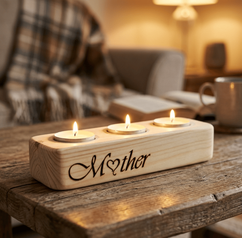 Mum Wood Tea Light Candle Holder, Mum Birthday Gift