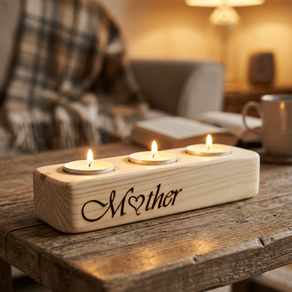 Mum Wood Tea Light Candle Holder, Mum Birthday Gift