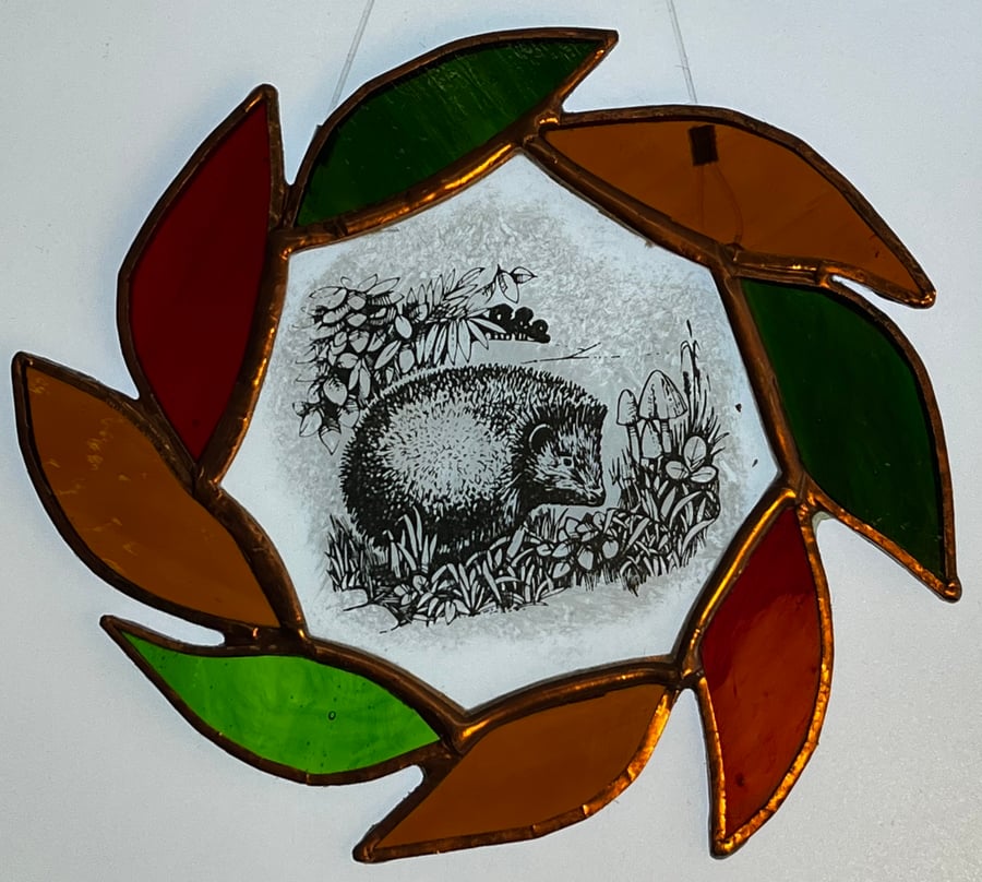 Handmade stained glass hedgehog decoration
