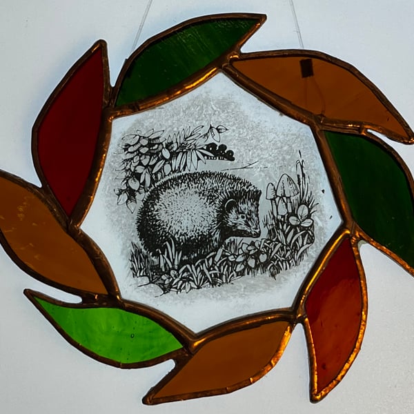 Handmade stained glass hedgehog decoration