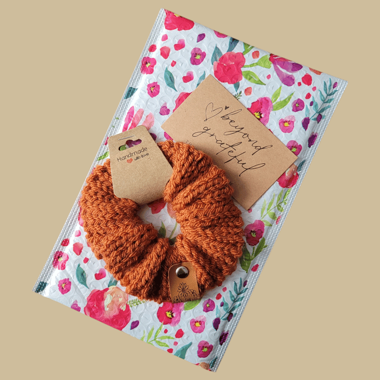 Knitted Orange Hair Scrunchie 