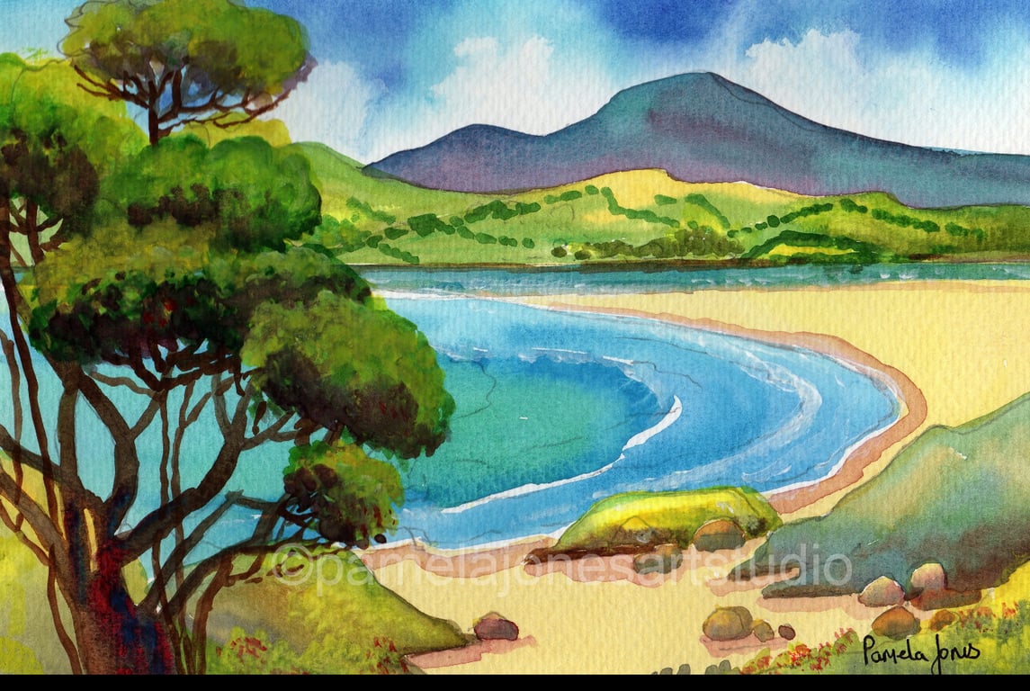 Sands of Morar, Scottish Highlands, Watercolour, Painting in 14 x 11'' Mount
