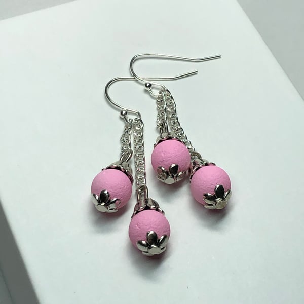 Pink lava stone chain dangle earrings