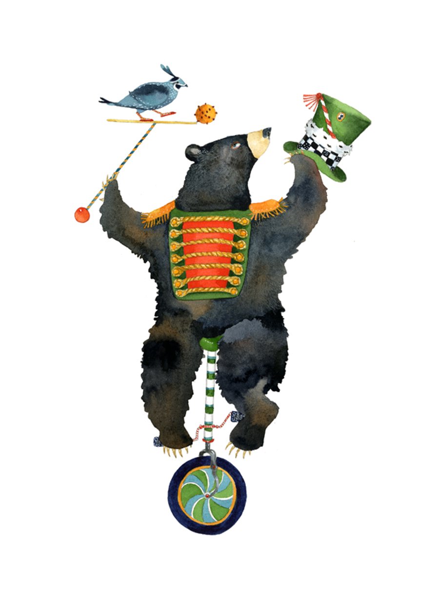 Bear on a Unicycle illustration art giclee print A4