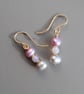 Pink and Grey Pearl Earrings with Lilac Swarovski Beads - 14k Gold Filled Hooks - Image 2