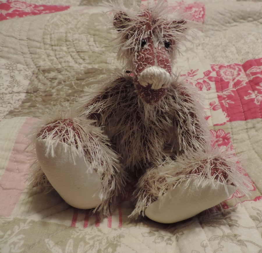 7 inch Mohair Collectors Bear.Pink and White.