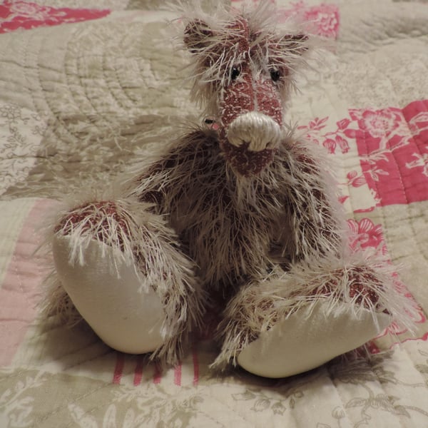 7 inch Mohair Collectors Bear.Pink and White.