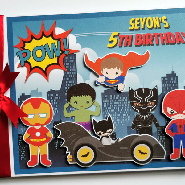 Superheros birthday guest book, batman, captain america, superman gift